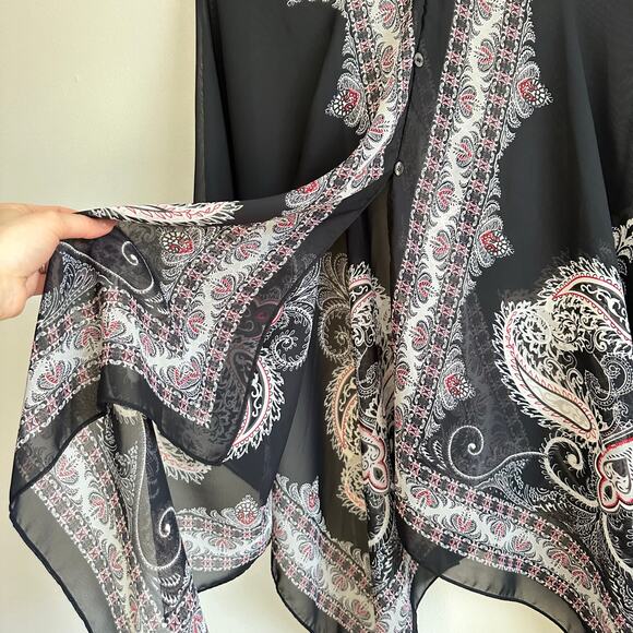 J. Jill Two-Way Button Front Lightweight Patterned Poncho Sweater Black OS - Picture 6 of 6